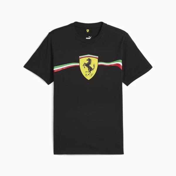 T-shirt Ferrari Puma scudetto grande nera banda tricolore