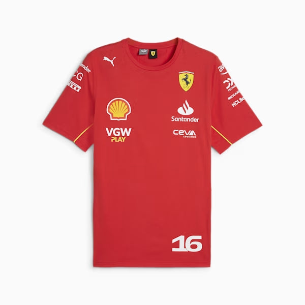 T-shirt Charles Leclerc n. 16 Scuderia Ferrari F1 team Replica Sponsor 2024 Santander