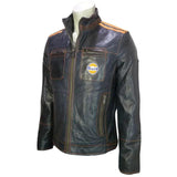 Giacca in pelle Le Mans Legend Gulf blu GPO - F1Monza