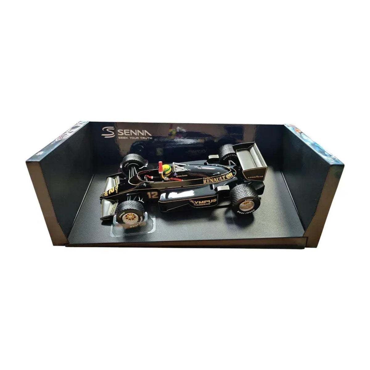 F1 Lotus Renault 97T Ayrton Senna - Vainqueur GP Portugal 1985 - Minichamps 1/18 (boîte Usée)