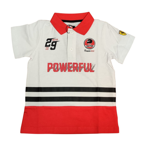 Polo Scuderia Ferrari bambino Powerful print Bianca