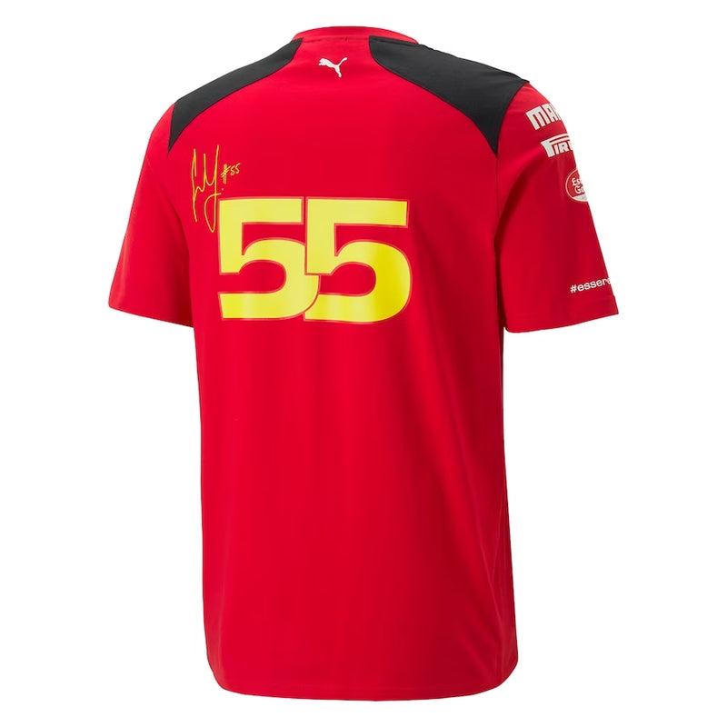 Carlos Sainz T-Shirt No. 55 Scuderia Ferrari F1 team Replica Sponsor 2023 Santander
